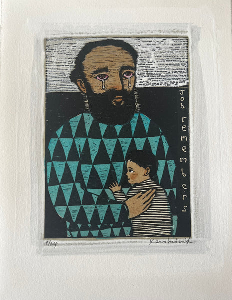 Job remembers- woodcut