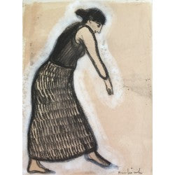 Untitled hand colored drawing of a woman by contemporary artist Brian Kershisnik. 