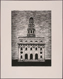 Nauvoo Temple relief print by contemporary figurative artist Brian Kershisnik.