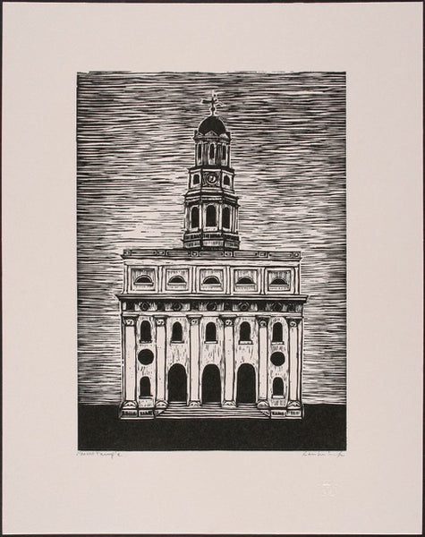 Nauvoo Temple relief print by contemporary figurative artist Brian Kershisnik.